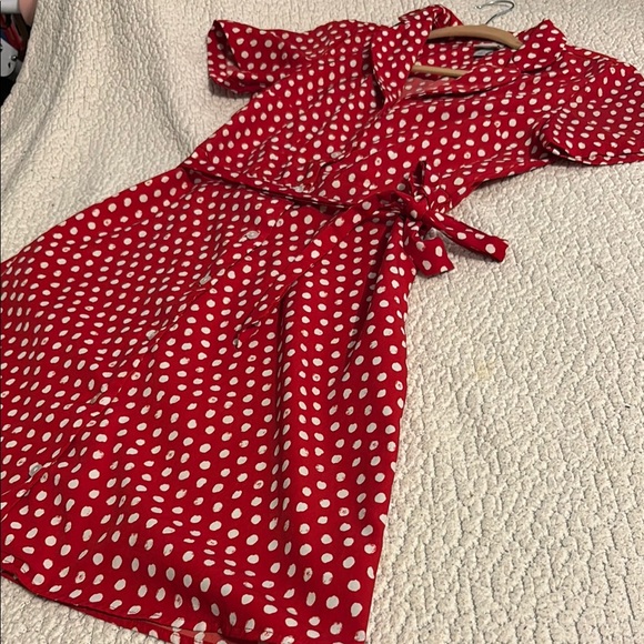 Target A New Day Red and White Polka Dot Button-down Dress - Picture 3 of 4